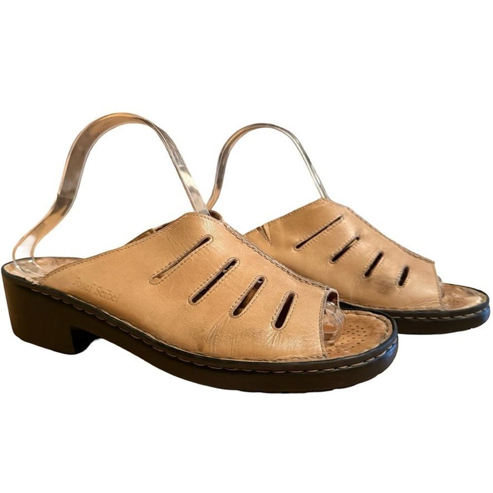 Josef Seibel Coral Eliza Slide Clog Tan Leather Slip On Sandals Shoes 41 / 10